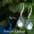 wholesale 925 Sterling Silver Peacock Feather Earrings with Moonstone/Black Onyx/Turquoise/Opal for Women-0-4