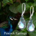wholesale 925 Sterling Silver Peacock Feather Earrings with Moonstone/Black Onyx/Turquoise/Opal for Women-0-4