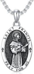 wholesale 925 Sterling Silver St. Francis Medal Necklace with Pray for Us Inscription and Crosses Design-0-0