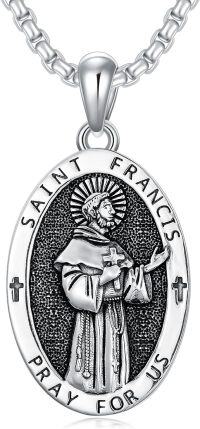 wholesale 925 Sterling Silver St. Francis Medal Necklace with Pray for Us Inscription and Crosses Design-2-St. Francis