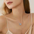 wholesale 925 Sterling Silver Blue Moonstone Star Burst Pendant Necklace for Women Girls  45cm Chain Length-0-4