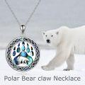 wholesale 925 Sterling Silver Bear Paw Abalone Shell Inlay Round Pendant Necklace for Women-0-5