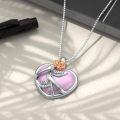 wholesale 925 Sterling Silver Pink Crystal Rose Heart Hugging Flower Pendant Necklace-0-5