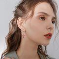 wholesale 925 Sterling Silver Red Enamel Cross Pink Cubic Zirconia Drop Earrings For Women-0-1