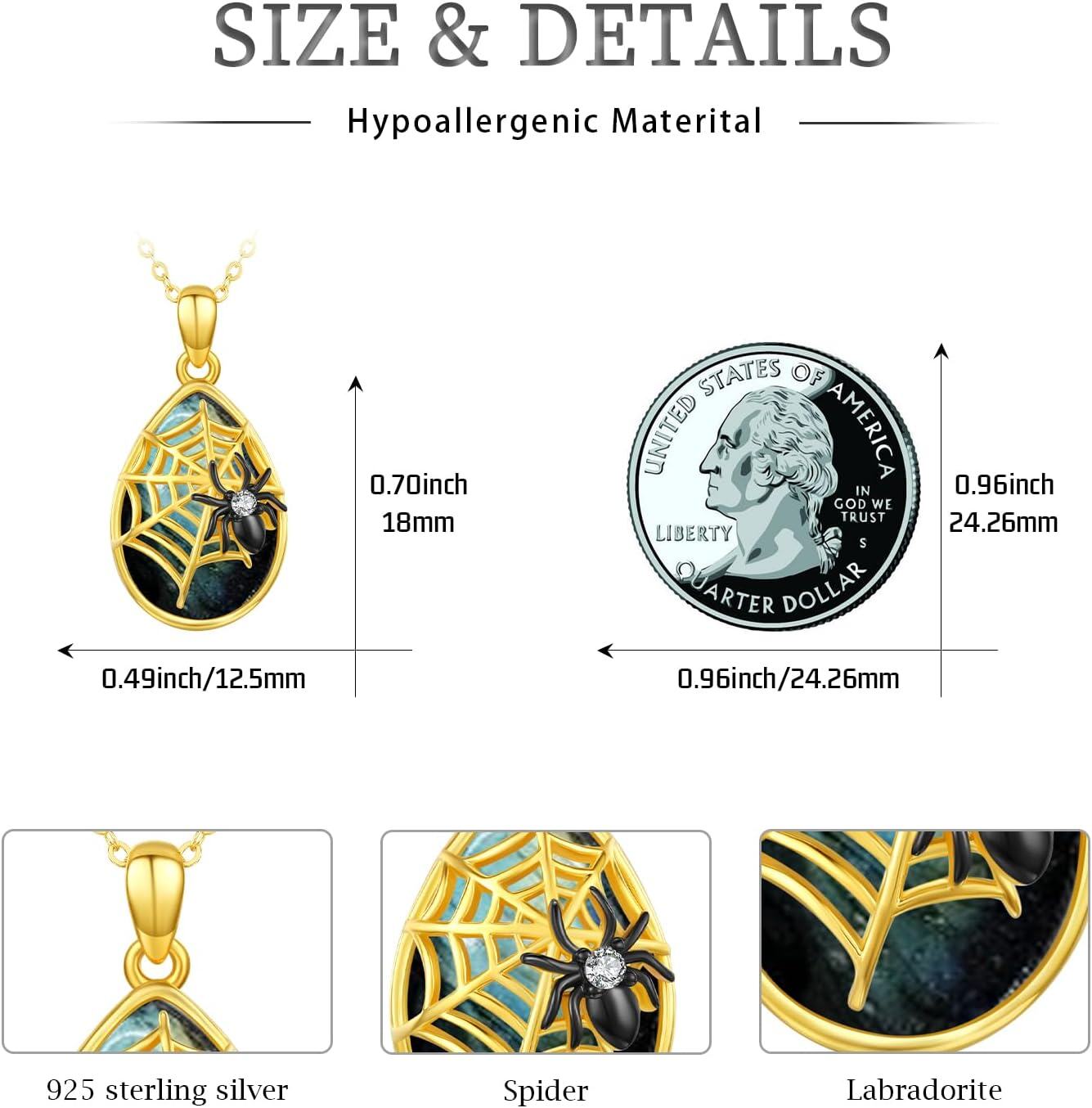 Gold 925 Sterling Silver Black Spider Web Pendant Necklace for Women - Gothic Halloween s-0-5