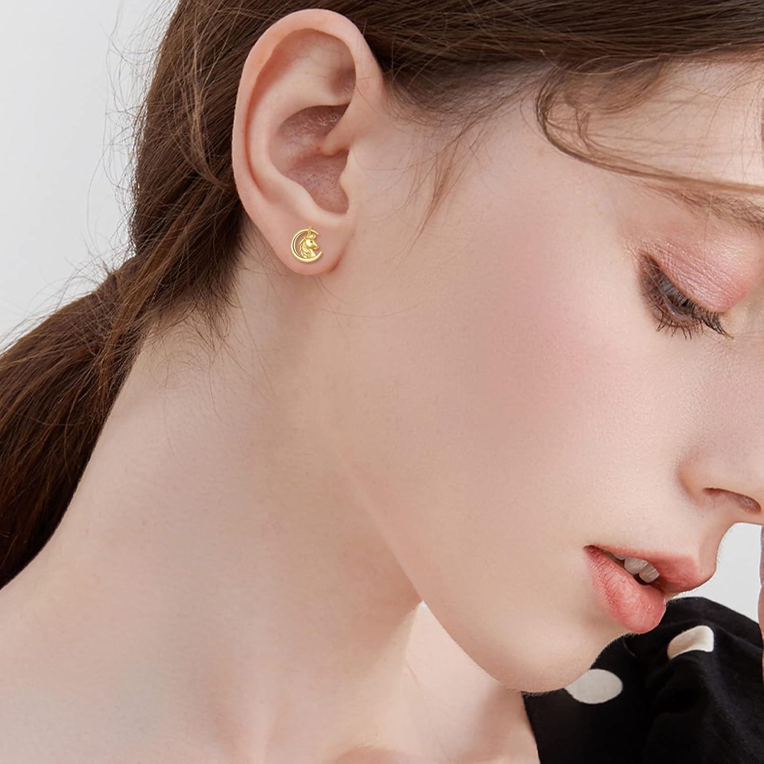 14K Gold Moon Stone Animal Earrings Solid Gold Studs for Women Real Jewelry Gifts-0-5