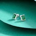 wholesale 925 Sterling Silver Green Square Cut Crystal Stud Earrings for Women-0-1