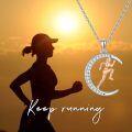 wholesale 925 Sterling Silver Running Girl Moon Pendant Necklace for Women Girls Sports Lover Gifts-0-5