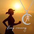 wholesale 925 Sterling Silver Running Girl Moon Pendant Necklace for Women Girls Sports Lover Gifts-0-5