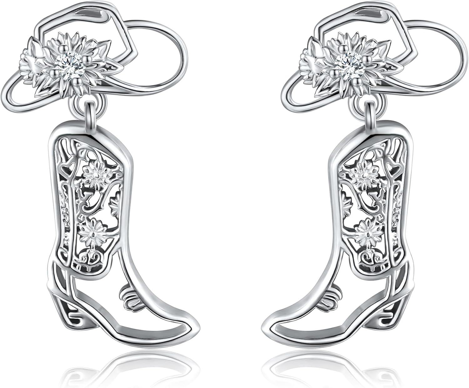Sterling Silver Animal Earrings Horse Bee Llama Owl Jellyfish Parrot Bunny Duck Penguin Flamingo Paw Print Panda Dolphin Hummingbird for Mom-Cowboy-Cowboy-Western-Western