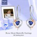 TOUPOP Sterling Silver Sapphire Rose Heart Butterfly Earrings-0-2