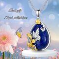 wholesale 925 Sterling Silver Lapis Lazuli and Gold Plated Floral Pendant Necklace for Women-0-4