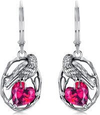 wholesale 925 Sterling Silver Birthstone Raven Heart Dangle Earrings for Women Mother s Day Gifts-July