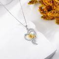 wholesale 925 Sterling Silver Yellow Gold Plated Daisy & Sunflower in Heart Shape Pendant Necklace for Women Girls  43cm Chain Length-0-3