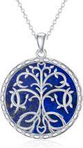 wholesale 925 Sterling Silver Lapis Lazuli Tree of Life Round Pendant Necklace s for Women-0-0