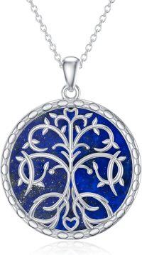 wholesale 925 Sterling Silver Lapis Lazuli Tree of Life Round Pendant Necklace s for Women-Tree of Life-1