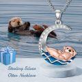 wholesale 925 Sterling Silver Otter on Moon Ocean Wave Necklace for Women s-0-5