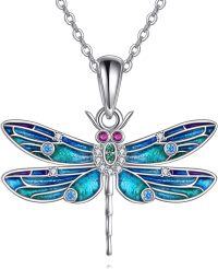 wholesale 925 Sterling Silver Dragonfly Pendant with Blue Enamel and CZ Stones Necklace for Women-Dragonfly