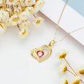 wholesale 14K Gold Heart-Shaped Red Stone Pendant Necklace with Chain - 18 Inches Long-0-5