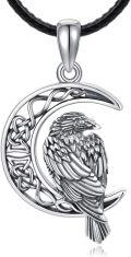 wholesale 925 Sterling Silver Raven Crescent Moon Celtic Knotwork Pagan Wicca Pendant Necklace-0-0