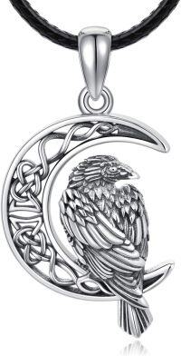 wholesale 925 Sterling Silver Raven Crescent Moon Celtic Knotwork Pagan Wicca Pendant Necklace-Raven