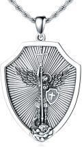wholesale 925 Sterling Silver Saint Michael Shield Cross Sword Religious Medal Pendant Necklace  s for Men Women Boys Girls-0-0