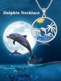 wholesale 925 Sterling Silver Dolphins Palm Trees Sun Pendant Necklace-0-5