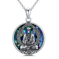 wholesale 925 Sterling Silver Maitreya Buddha With Abalone Shell Pendant Necklace-Skull