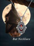 wholesale 925 Sterling Silver Pendant with Red Garnet Gemstone and Bat Design - Gothic Jewelry for Women-0-5