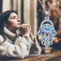 wholesale 925 Sterling Silver Evil Eye Hamsa Hand Abalone Shell Pendant Necklace for Women and Men-0-4
