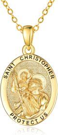 wholesale Gold-Plated 925 Sterling Silver St Christopher Medal Necklace with Protect Us Inscription and 18+2 inch Chain - Religious Gift for Women-0-0