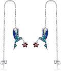 wholesale 925 Sterling Silver Hummingbird Stud Earrings with Enamel and Flower Accents - Mother's Day Gift Idea-0-0
