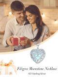 wholesale 925 Sterling Silver Blue Moonstone Heart Filigree Pendant Necklace-0-2