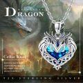 wholesale 925 Sterling Silver Blue Heart Celtic Dragon Pendant Necklace s for Women-0-5