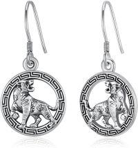 wholesale 925 Sterling Silver Tiger Chinese Zodiac Drop Earrings - Vintage Style Jewellery Gift for Her-Tiger-A2