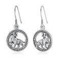 wholesale 925 Sterling Silver Oxidized Tiger Zodiac Circle Drop Earrings-0-0