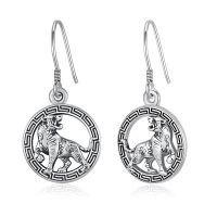 wholesale 925 Sterling Silver Oxidized Tiger Zodiac Circle Drop Earrings-Tiger-A2