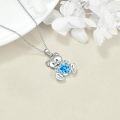 wholesale 925 Sterling Silver Blue Crystal Teddy Bear Heart Pendant Necklace for Women Girls Gifts-0-3