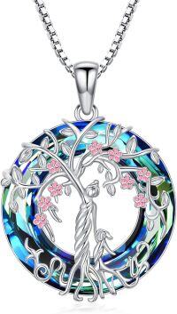 wholesale 925 Sterling Silver Blue Crystal Tree of Life Pendant Necklace Gift for Sisters Mothers Grandmas-1-One