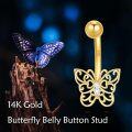 wholesale 14K Gold Butterfly Belly Button Ring for Women - Dangle Navel Piercing Jewelry with CZ Stone-0-2