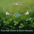 wholesale 925 Sterling Silver Green Crystal Four-Leaf Clover Charm Bracelet - Lucky Irish Shamrock s for Women-0-2