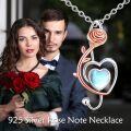 wholesale 925 Sterling Silver Musical Notes with Heart and Rose Gold Plated CZ Pendant Necklace-0-2