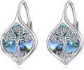 wholesale 925 Sterling Silver Abalone Shell Tree of Life Dangle Earrings Family Tree Drop  for Women Girls-0-0