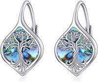 wholesale 925 Sterling Silver Abalone Shell Tree of Life Dangle Earrings Family Tree Drop  for Women Girls-Tree of life earrings