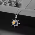 wholesale 925 Sterling Silver Round Compass Abalone Shell Pendant Necklaces Wholesale for Women Men s 45cm Chain Length-0-4