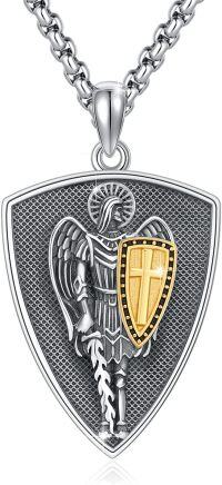 wholesale 925 Sterling Silver Guardian Angel Shield Cross Catholic Medal Necklace Pendant-11g-St Michael-Shield-Two Tone-11g-St Michael-Shield-Two Tone