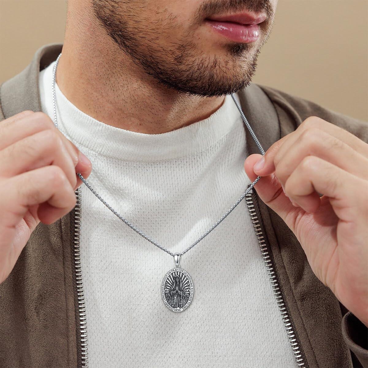 wholesale 925 Sterling Silver Virgin Mary Medal Necklace Catholic Christian Faith  for Women Girls 43cm Chain Length-0-1