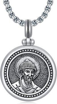 wholesale 925 Sterling Silver Oxidized Matte Orthodox Saint Pendant Necklace for Men & Women-Saint Spyridon