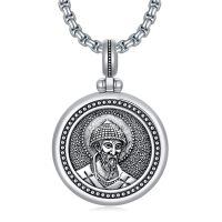 wholesale 925 Sterling Silver St George Dragon Slayer Round Pendant Necklace-Saint Spyridon