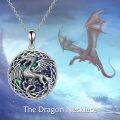 wholesale 925 Sterling Silver Oxidized Round Celtic Dragon Pendant Necklace with Blue Abalone Shell Inlay for Women's -0-5